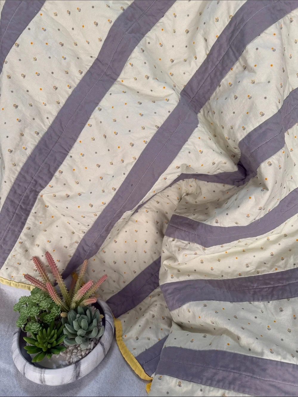 Handmade Yellow and Grey Stripe Quilt